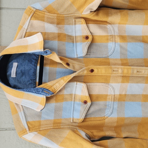 Outerknown Sky High Desert Plaid Yellow Blue Medium Large Shirt Blanket Jacket - Picture 3 of 8